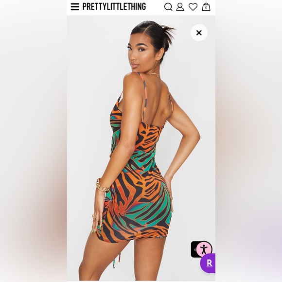 Sexy Multi Zebra Print Strappy Ruched Bodycon Dress - Picture 2 of 3